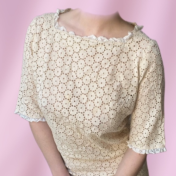 Vintage Broderie Anglaise Embroidery Midi Dress - Picture 1 of 6